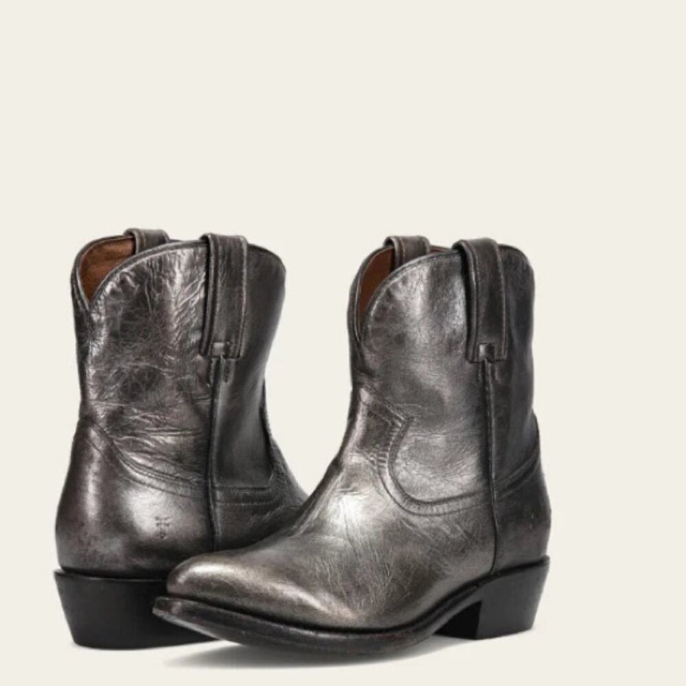 Frye Billy Short Ankle Dark Pewter Boots Silver Metallic size 8